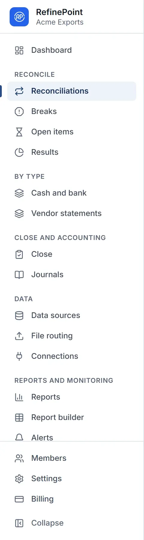 The navigation menu with its sections.